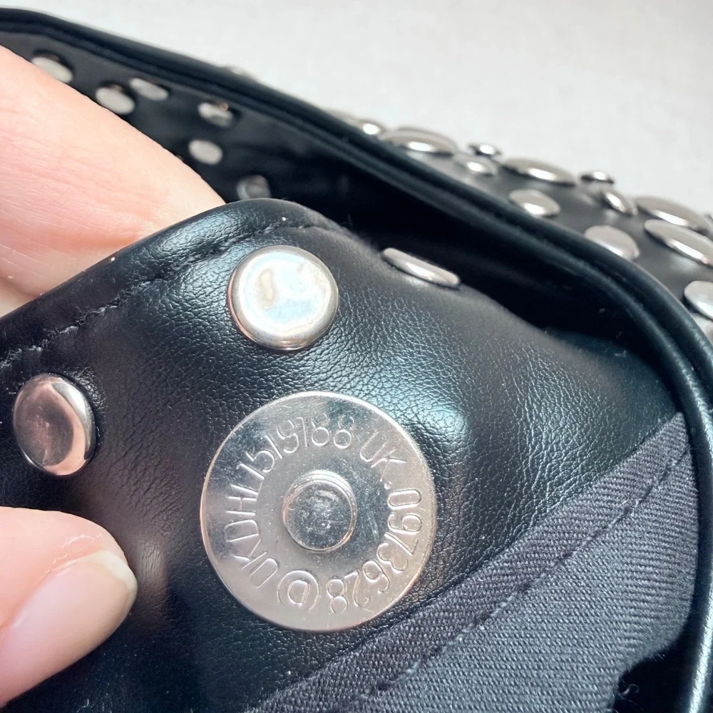 Black Studded Hobo Bag with Silver Accents - Picture 12 of 12